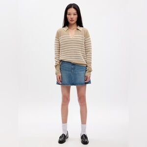 GAP Relaxed Stripe Crochet Collared Sweater NWT